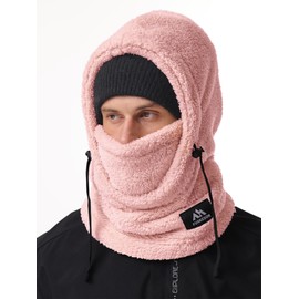 Fuakesor Plush Balaclava Hat Winter Thermal Ski Mask Fleece Windproof Face Hood Hat Scarf Balaclava for Men Women, pink