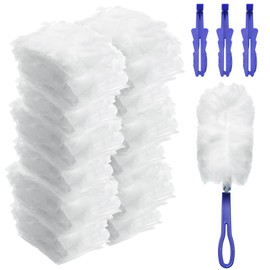 Yaomiao 120 Pcs Duster Refills for Cleaning Includes 100 Disposable Duster Refills Bulk with 20 Replacement Handle for Cleaning Office, Home, Blinds, Ceiling Fans, Furniture(White)
