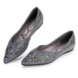 Zapatos planos para mujer, zapatos planos de ballet con cabeza puntiaguda, cómodos y suaves, plantilla de espuma viscoelástica para mujer, zapatos de vestir cómodos, Azul, 6.5-7