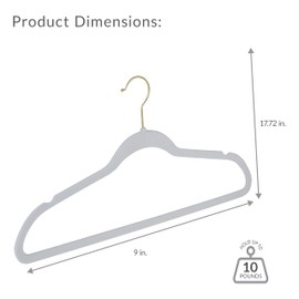Simplify Slim Velvet Gold Hook Clothes Hangers 100 Pack | Non-Slip | Shirts | Suit | Pants | Dresses | Garments | Closet Storage & Organization | Durable | White