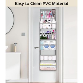 MISSLO Full Clear PVC Over the Door Organizer Hanging Closet Storage with 5 Large Pockets and 3 Top Plastic Pouches for Pantry, Bathroom, Bedroom to Store Clothes, Diapers