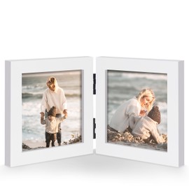 JD Concept Double 4x4 Square White Wood Picture Frame, 3.5x3.5 Opening Foldable Photo Frame on Table-top or Wall