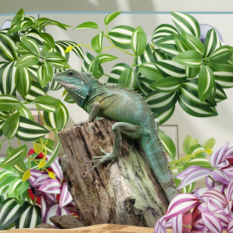 QUOZUO 2 Pack Reptile Plants for Terrarium, Artificial Leaves Habitat