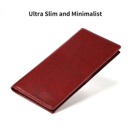 Lavemi Ultra Slim Thin Leather Women Wallet RFID Blocking Credit Card Holder Bifold Long Ladies Billfold (2-Waxed Dark Red)