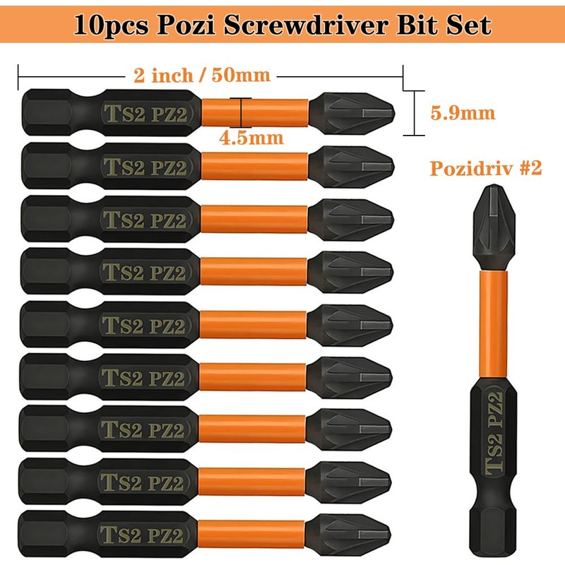 Saipe 10PCS Magnetic PZ2 Pozi Screwdriver Bit Set Quick Release