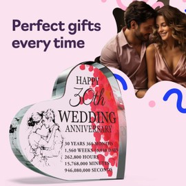 30th Anniversary Plaque Gifts for Wife Husband - Happy Pearl Wedding Anniversary - I Love You Romantic Acrylic Heart Gift For Women Men, 100mm x 100mm Present For Couples Thirtieth Anniversaries