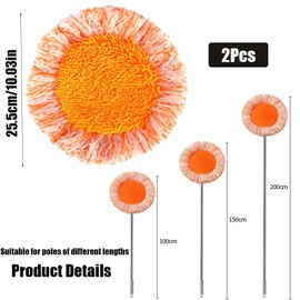 Mop Round Replacement Cleaning Mop 360º, Microfibre Mop Replacement, Extendable Mop Dust Mop Set for Floor Wall, Car, Ceiling, Wall Cleaning, Pack of 2