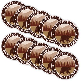 10pcs Protect Our National Parks Stickers, Round Shape National Parks Protection Resist Stickers Classic Park Entrance Sign Water Bottles Decal for Outdoor Hikers and Campers