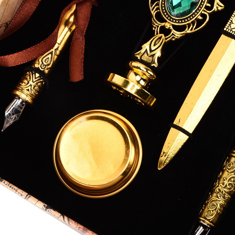 Feather Pen Set European Style British Retro Lacquer Stamp Dipped