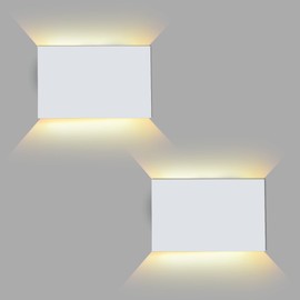 FUDESY LED Wall Sconce, White Plastic Modern Wall Lighting Fixtures, Indoor Outdoor Up and Down Wall Lamp for Living Room Bedroom Hallway Corridors, 3000K, Warm White, 2-Pack