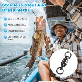 M METERXITY 50-Pack Ball Bearing Fishing Swivels, 2# 0.71In (18mm) Stainless Steel Lure Leader Line Connector for Fishing/Saltwater/Freshwater, High Strength Welded Ring [Black]