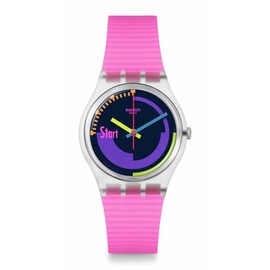 Swatch Casual Watch Transparent Quartz Bio-sourced NEON Pink Podium