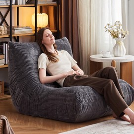 Bean Bag Chair for Adults - Large Bean Bag Chairs, Memory Foam Bean Bag with High-Rebound, Oversized Corduroy Boneless Chair, Lazy Floor Sofa for Reading Gaming Living Room Bedroom, Grey