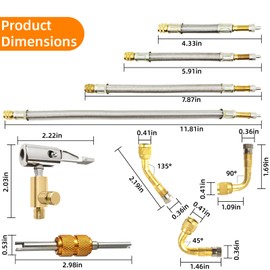 FUCIHOMA 9Pcs Valve Stem Extension,Tire Valve Extender45°/90°/135°Brass Tire Valve Extension Adaptors, for Universal Rv Cars Truck Motorcycle Bike Scooter,Multiple Models 4.33in/5.91in/7.87in/11.81in