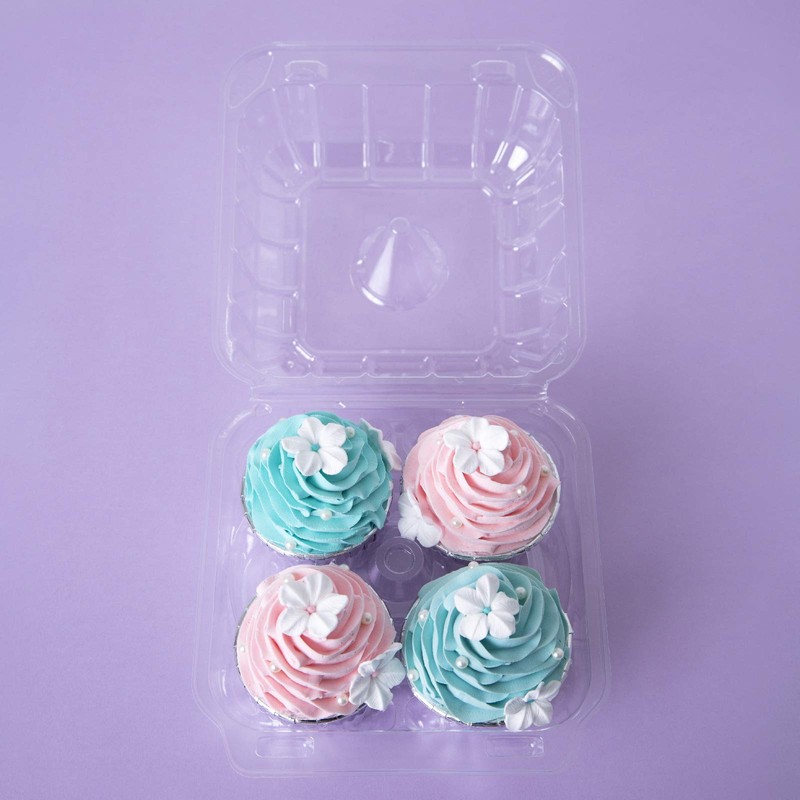 [15pcs]Clear Cupcake Boxes 4 Cavity Holder,ONE MORE Large 4 Compartment