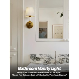 SongCiLT Vintage Fabric Sconce Wall Lighting, Rustic Linen Cloth Wall Light Fixtures, Hardwired Antique Brass Finished Wall Mounted Lamp for Bathroom Vanity Bedroom Living Room