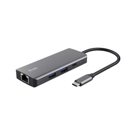 Trust Dalyx USB C Adapter 6-in-1, USB-C Hub with 4K HDMI, 2 x USB-C, 2 x USB 3.1 Data Ports 5 Gbps, Gigabit Ethernet Port, Docking Station USB Splitter for MacBook Pro/Air, Laptop, PC - Silver