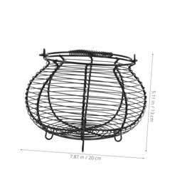 SHOWERORO Portable Round Basket with Handle Iron Fruit Basket for Kitchen Vintage Style Storage Basket Snack Container