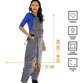 Under NY Sky Pottery Gray Apron - Full Cover Cross-Back, Professional Twill, Leather Reinforcement, Overlapping Split-Leg - Adjustable for Men, Women - Pottery Artist, Ceramics