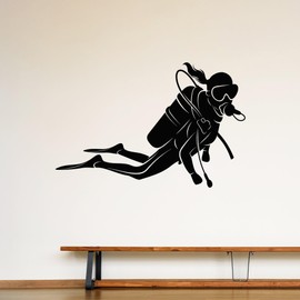 Vinyl Wall Decal Snorkeling Silhouette Scuba Diving Sport Stickers Mural Large Decor (g9696) Black