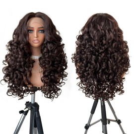 UGORGEOUS Glueless Curly Lace Front Wigs for Women Pre Plucked Middle Part Closure Wig 22 Inch Pre Layered Brown Synthetic Lace Front Wigs natural 4A curls Wear And Go Long Curly Wig for Women