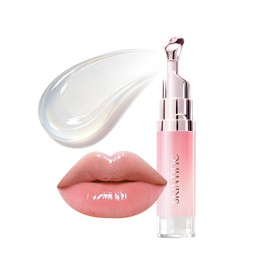 SKINTIFIC Lip Gloss Labial Tinted con Polipéptidos y Escualano – Serum Labial Hidratante con Vitamina C, Brillo Espejo con Tinte Rosa Bebé Modulable, Textura Ligera No Pegajosa, Labios Suaves y Luminosos(00 Transparente)
