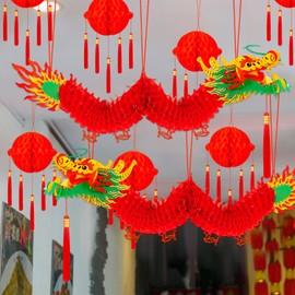 2 Pack Chinese New Year Dragon, 3.28Feet 3D Paper Dragon Garland Hanging Decoration for Chinese Lunar New Year Party Ornaments Spring Festival Home Party Decoration (2 Pack)