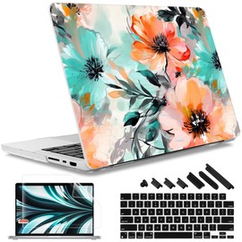May Chen Case for M4 MacBook Pro 14 inch Case A3112 A3401 Max A3185, M3 A2918 A2992, M2 A2779 M1 A2442, 2024 2023 2022 2021 Release, Plastic Hard Shell with Keyboard Cover, Floral Water