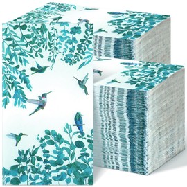 Jetec 200 Count Disposable Bathroom Hand Towels Paper Guest Towels for Bathroom Butterfly Flower Bird Napkin Paper Disposable Guest Napkins for Birthday Holiday Party Supplies(Eucalyptus)