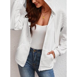 SHEWIN Womens Zip Up Hoodies Oversized Sweatshirt Fall Fashion Outfits 2025 Casual Jackets Waffle Hooded Sweatshirts with Pockets,US 16-18(XL),White