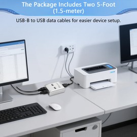 CERRXIAN USB2.0 Manual Drucker-Sharer-Switcher, 2 in 1 Out-Druckerfreigabe-Geräteadapter, 2-Port-USB-B-Switch-Hub-Konverter mit 2 USB-Druckerkabeln (5 Fuß/1,5 m) für Druckertscanner
