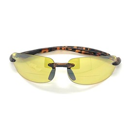 MyUV Lovin Maui Island Life Bifocal Sunglasses Rimless Wrap Sun Readers Lightweight for Men and Women (Tortoise Frame/Night Driving Yellow Lens, 2.5)