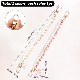 SUNNYCLUE 1 Box 2Pcs 2 Colors Pearl Tumbler Handle Cup Chain Holder 10.39 Inch Colorful Alloy Flower Charms Plastic Beads Woven Water Bottle Link Straps Accessories for Most Tumblers Bottle Bags Decor