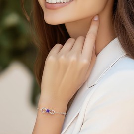 CDE Women's Copper Heart White Gold Bracelet Birthstone Bracelet Women's Jewellery Mother's Day Valentine's Day Birthday Christmas Gifts for Women Girlfriend Mum, Copper, Cubic Zirconia
