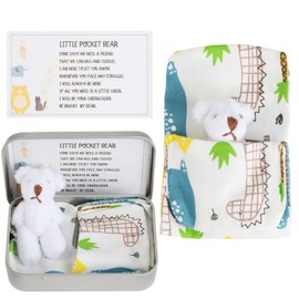 A Teddy Bear Hug in a Tin Box, Mini Plush Pocket Hug Love Token Fluffie Stuffies Bear Plush Toy Small Cute Doll Tiny Teddy Fun Positive Gift for Graduation Birthday Friend Children Women (White)