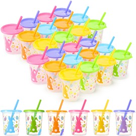 Nuanchu 24 Pcs Cute Rabbit Plastic Cups with Lids and Straws Color Changing Cups Reusable Tumbler with Lid and Straw for Coffee Cold Drinking Travel Parties (Innovative Color)