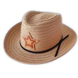 Kid's Western Cowboy Hat: USA-Designed, Durable Straw & Polyester, Fun Dress-Up & Play, Faux Leather Details, Beige/Pink