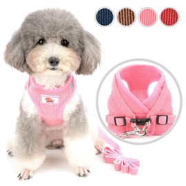 Zunea Small Dog Harness and Lead Sets No Pull Adjustable Reflective Step-in Soft Mesh Corduroy Vest Harnesses for Boy Girl Pet Dogs Puppy Chihuahua Cats Pink S