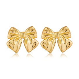Shiny Gold Bow Earring for Women Golden Ribbon Bow Knot Statement Earrings Simple Bow Drop Dangle Earrings Christmas Earrings