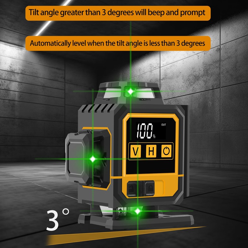 FenorGan16 Lines Self Leveling Laser Level，LCD power display，4x360° 4D Green