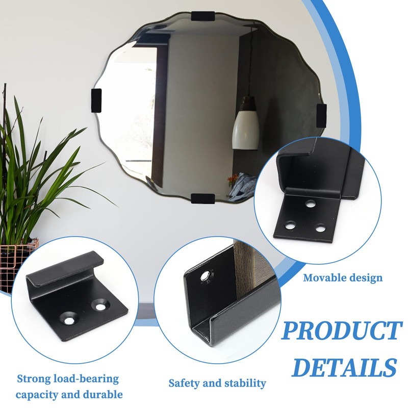 Sekonow Movable Mirror Clips for Wall Mounting, Stainless Steel Heavy