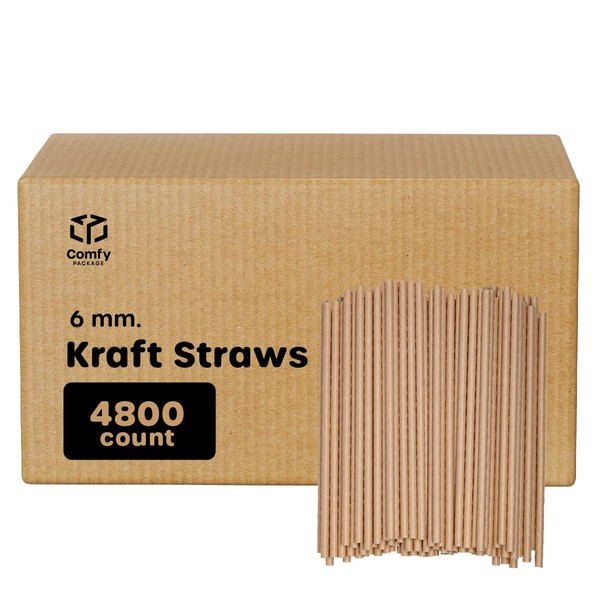 Comfy Package [Case of 4,800] Kraft Paper Drinking Straws 100% Biodegradable & Ink-free