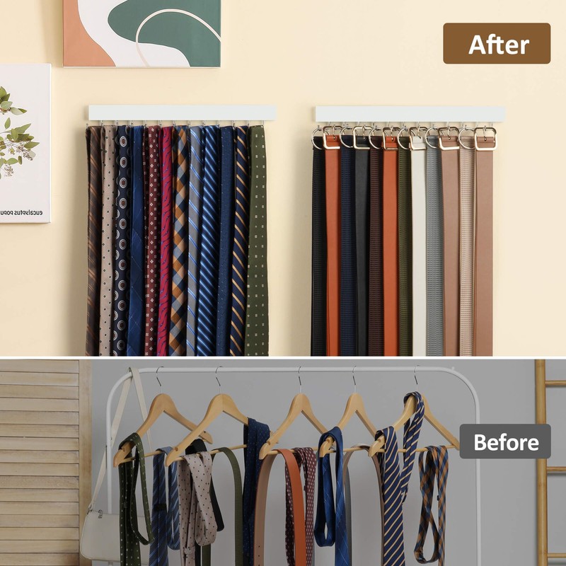 ZEDODIER 2 Pack Wodden Tie Hanger Wall Mounted, Space Saving