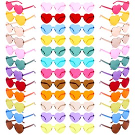 KOMENDANT 48 Pack Heart Shaped Sunglasses 12 Colors Unbreakable PC UV400 Protection, Trendy Rimless Glasses for Women Men Kids, Bulk Party Accessories for Beach Vacation Birthday Photo Props