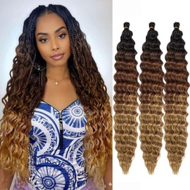 Ocean Wave Crochet Hair 30Inch 3 Packs Deep Wave Braiding Hair Curl Crochet Braiding Hair Extension Ocean Wave Braids Hair for women (1B/30/27#, 30Inch)