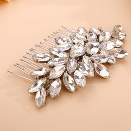 Octwine Bride Wedding Silver Green Red Blue Rhinestone Crystal Hair Comb Wedding Party Prom Hair Headpiece Bridal Wedding Hair Accessories for Women (Silver)