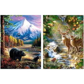 Mowana Bear Diamond Art Kits for Adults Deer Diamond Painting Round Dots 5d Diamond Painting Kits for Adults for Home Wall Decor (2pack 11.8x15.7inch)