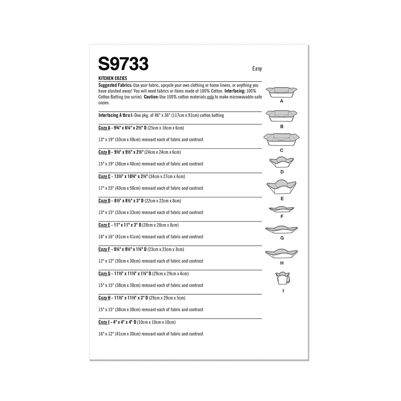 Simplicity Kitchen Cozies Sewing Pattern Kit, Code S9733, One Size,