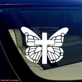 OwnTheAvenue Butterfly Christian Cross Religious Car Truck Bumper Laptop Sticker Decal 4"