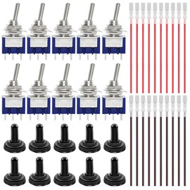 DAOKI 10PCS MTS-102 Mini Toggle Switch SPDT 3 Pin 2 Position AC125V 6A AC250V 3A ON/Off Switch for DIY with 10PCS Waterproof Cover, 20PCS Crimp Terminal with Wire